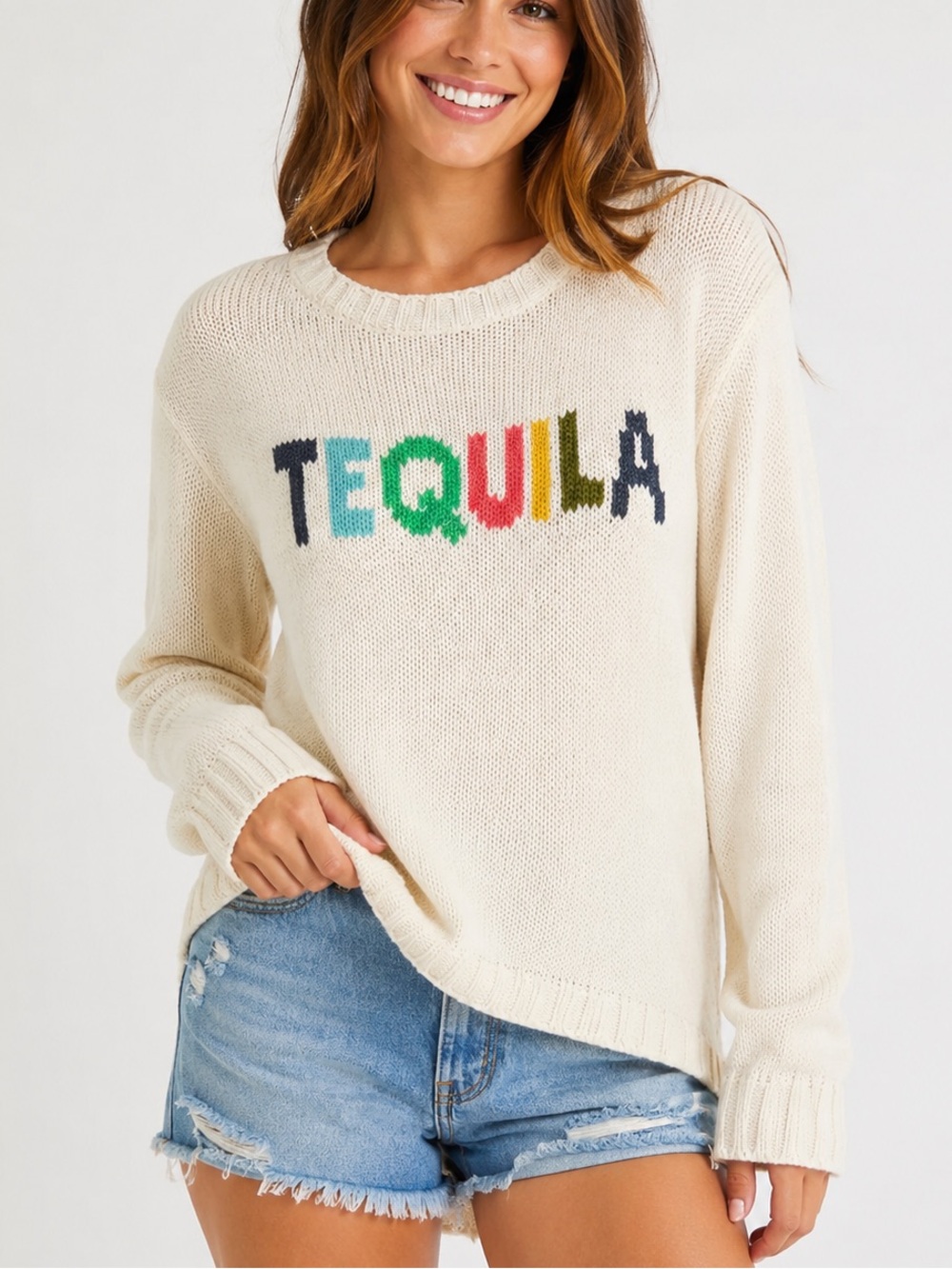 Wooden Ships Tequila Crew Cotton Sweater — Khaki/Cream